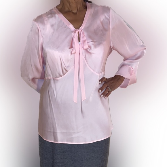 Alfani Pink Silk Bow Blouse Size 20W - Picture 3 of 7